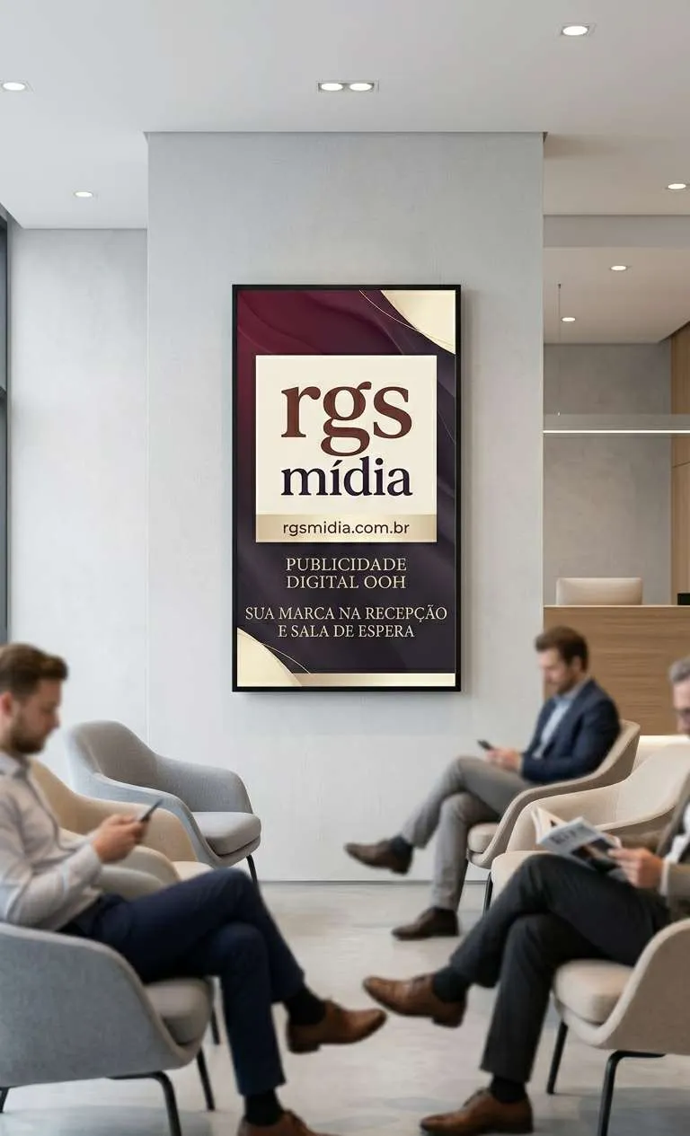 Painel RGS Mídia em sala de espera de clínica
